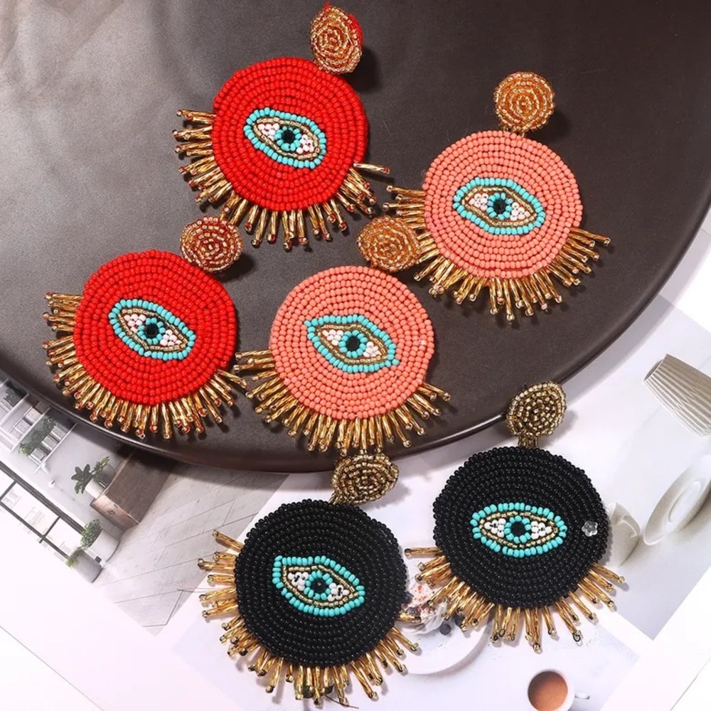 Beaded Evil Eye Earrings